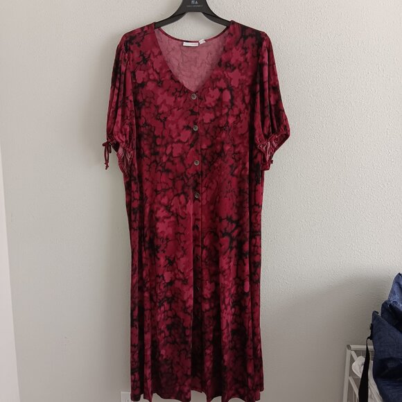 Susan Graver Regular Liquid Knit Elbow Sleeve Midi Dress , Wine Sz  a607358 - Picture 2 of 4